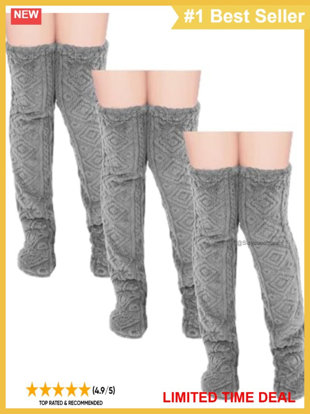 Over Knee Fuzzy Socks Plush Leg Warmers Slipper Socks 3 Pairs